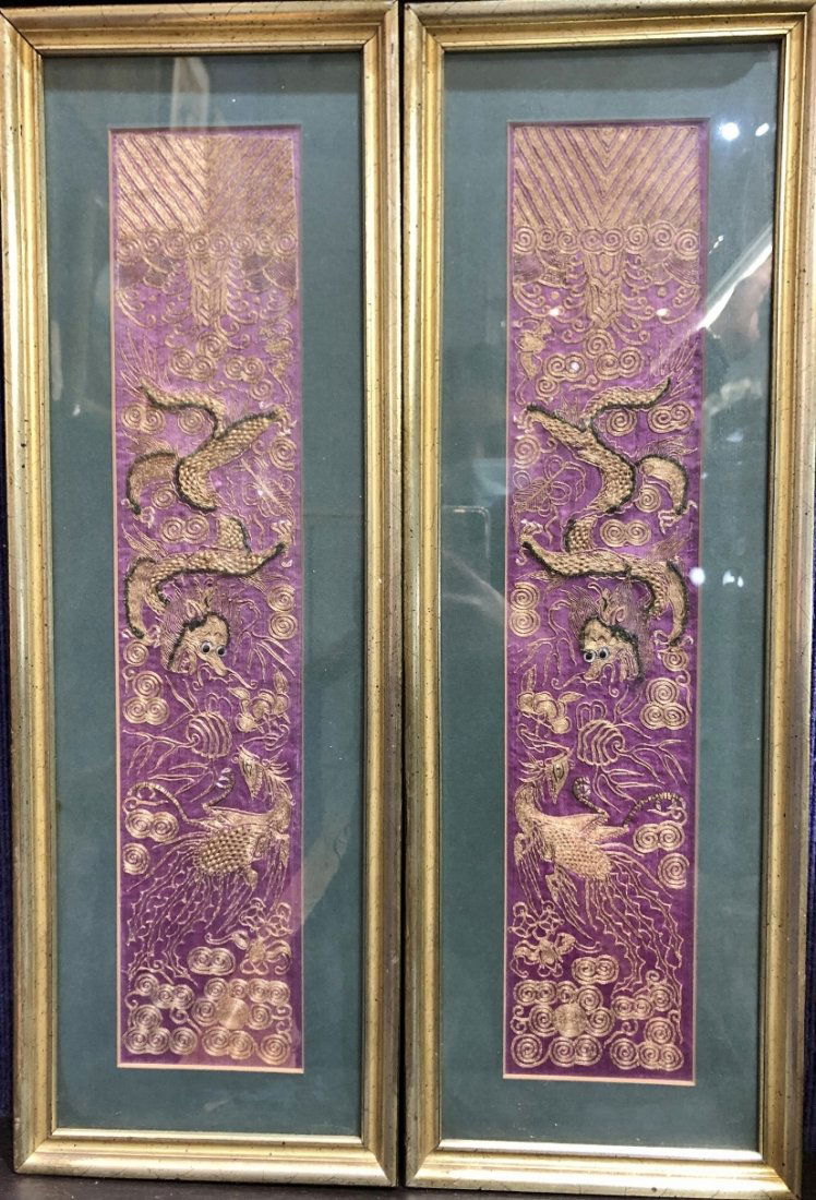 Pair of Chinese purple embroideries,c.1900 (1 of 8)