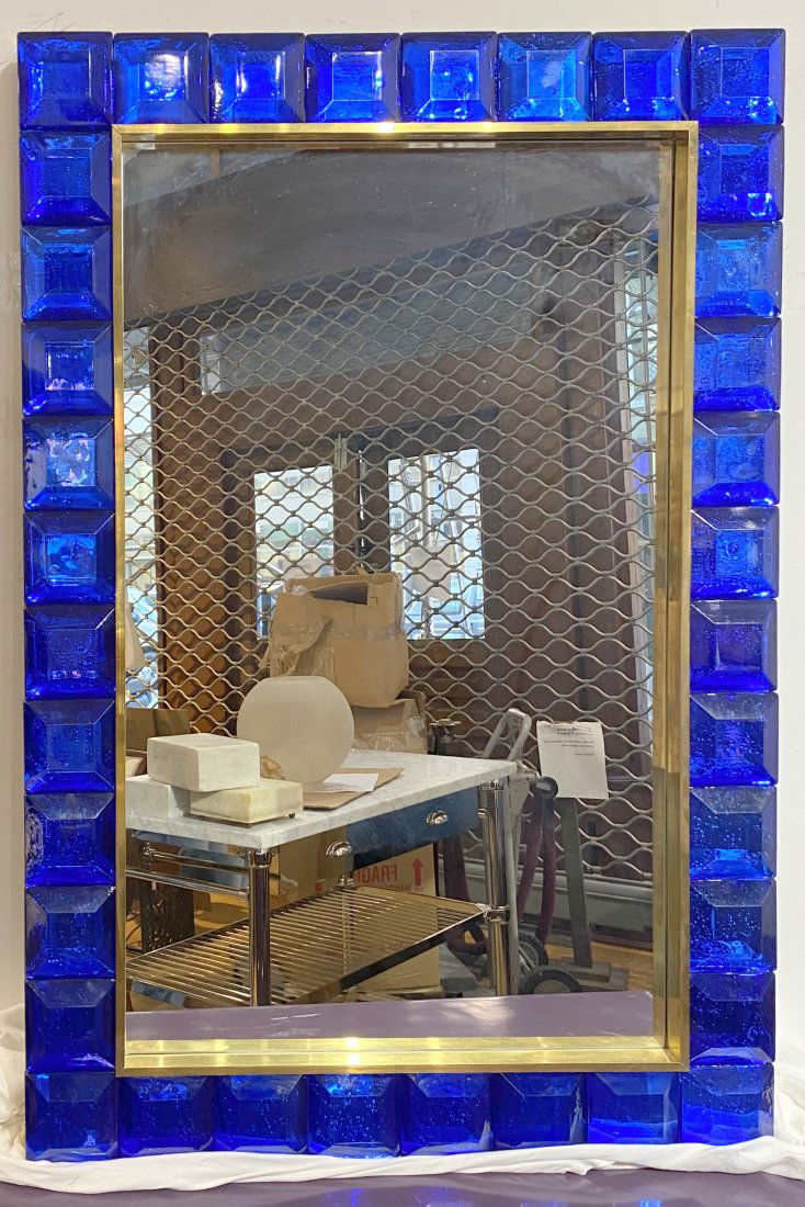 Bronze and blue glass mirror by Paolo Venini (1 of 6)