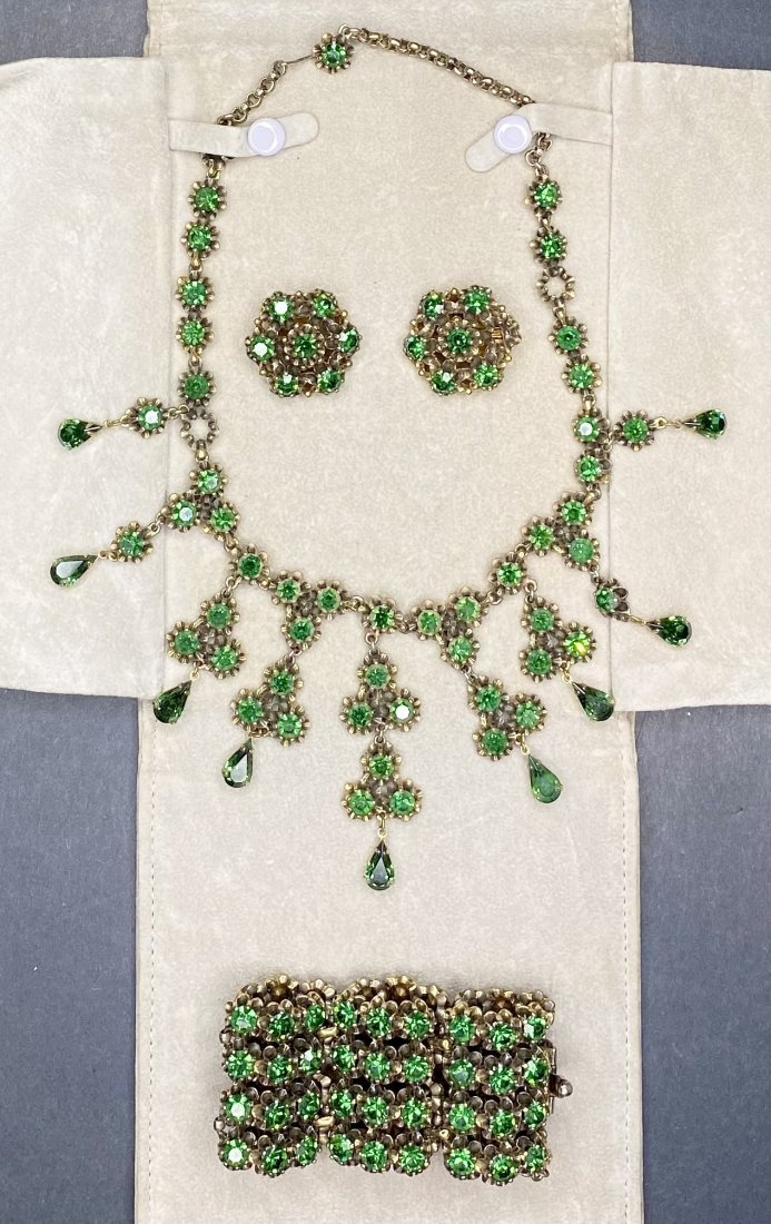 Schiaparelli green stone costume parure: Schiaparelli green stone costume parure