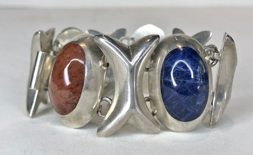 Mexican silver bracelet with natural stones, 65.4dwts (1 of 11)