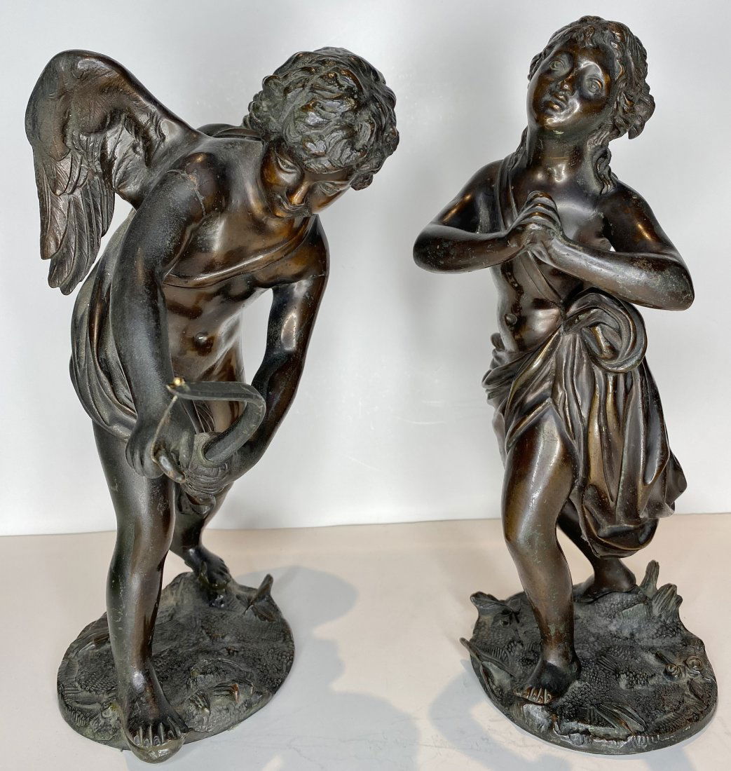 Two old bronzes, cupid and girl with clasped hands (1 of 15)