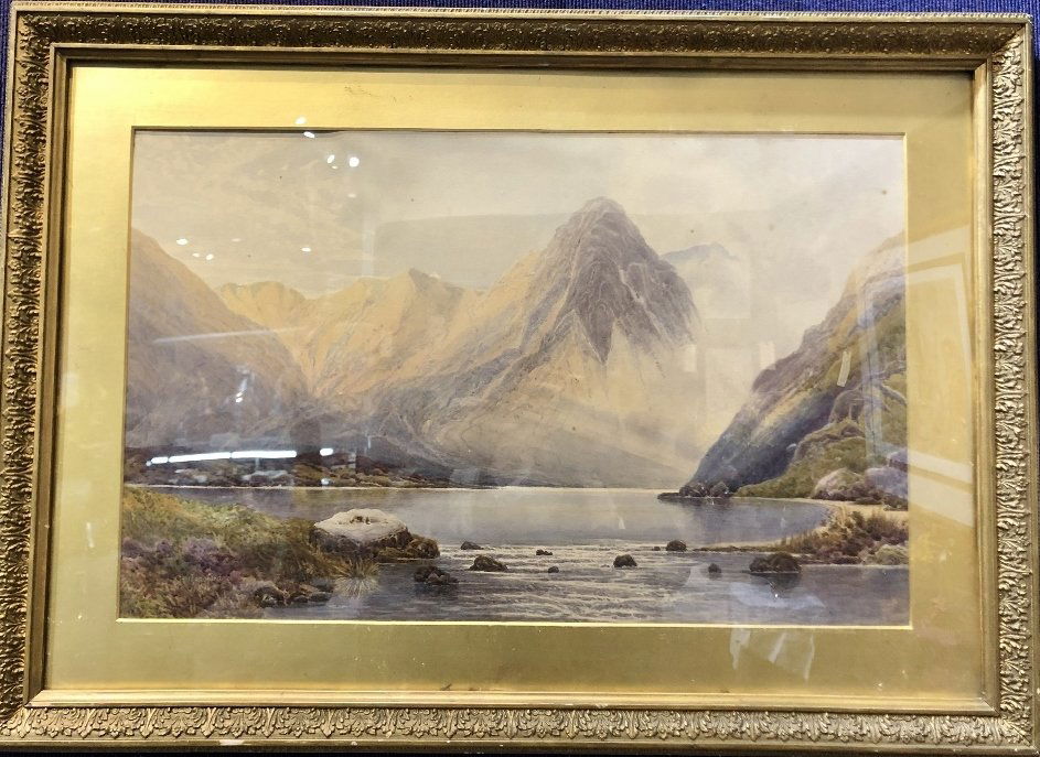 Watercolor mountains & lake by George Lingford,c.1880 (1 of 5)