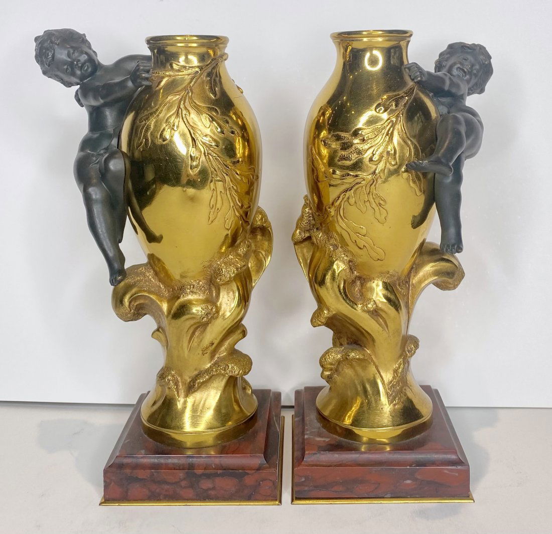 Pair of gilt bronze vases by Auguste Moreau, c1880 (1 of 12)