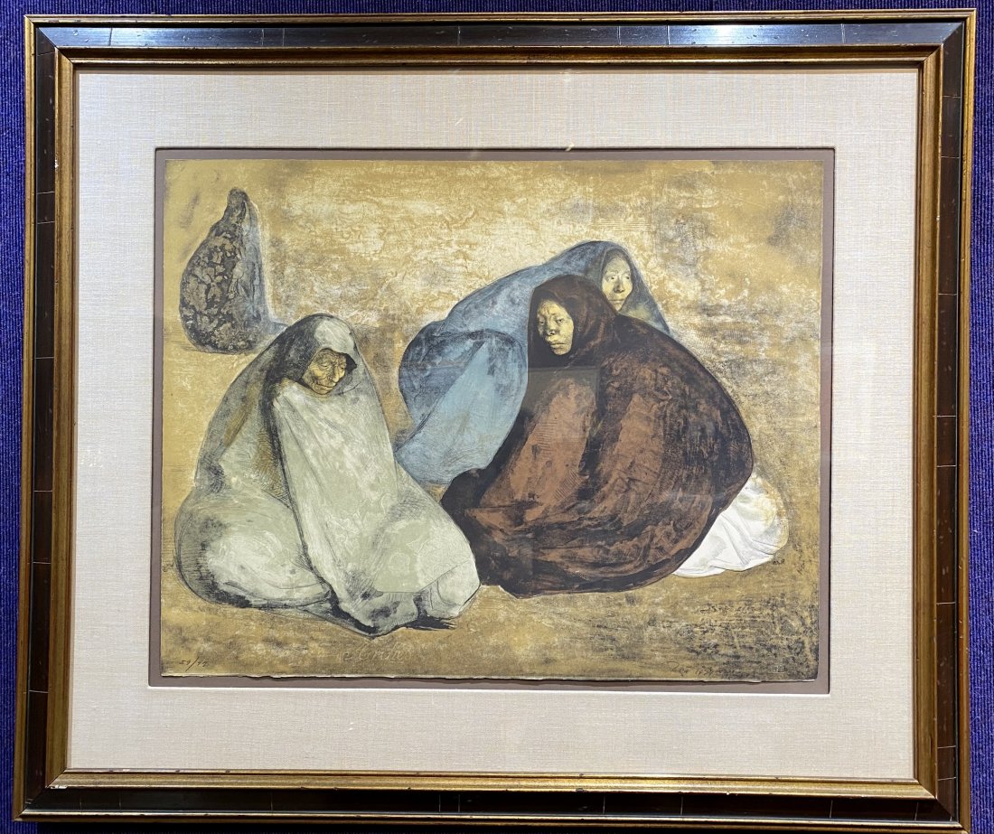 Zuniga litho, Grupo de Mujeres Sentadas,1974 Orig Rcpt: Francisco Zuniga litho, Three Seated Women (Grupo de Mujeres Sentadas), dated 1974.Along with the original purchasing receipt from the Harcourt Gallery on Powell Street in San Francisco, dated 1976. F