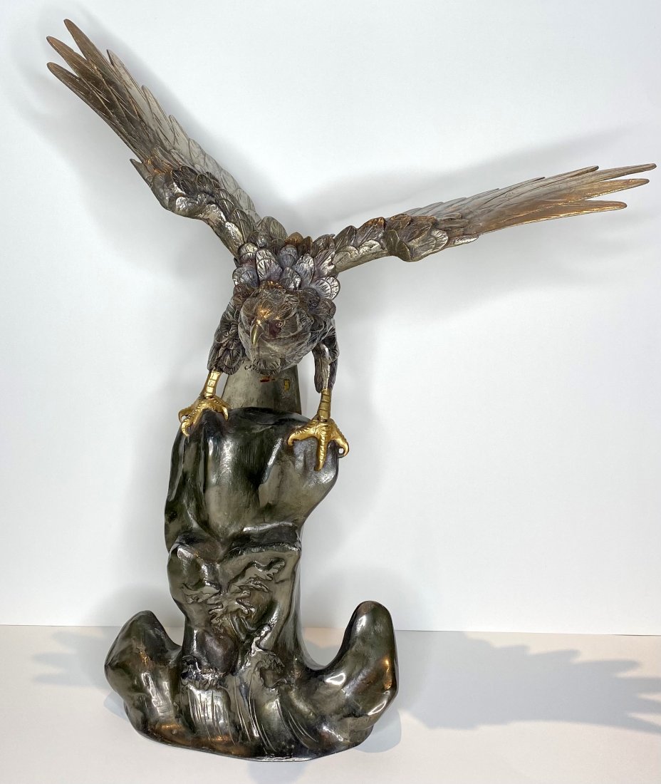 Silver patina Japanese eagle by Hidemasa, c.1930 (1 of 16)