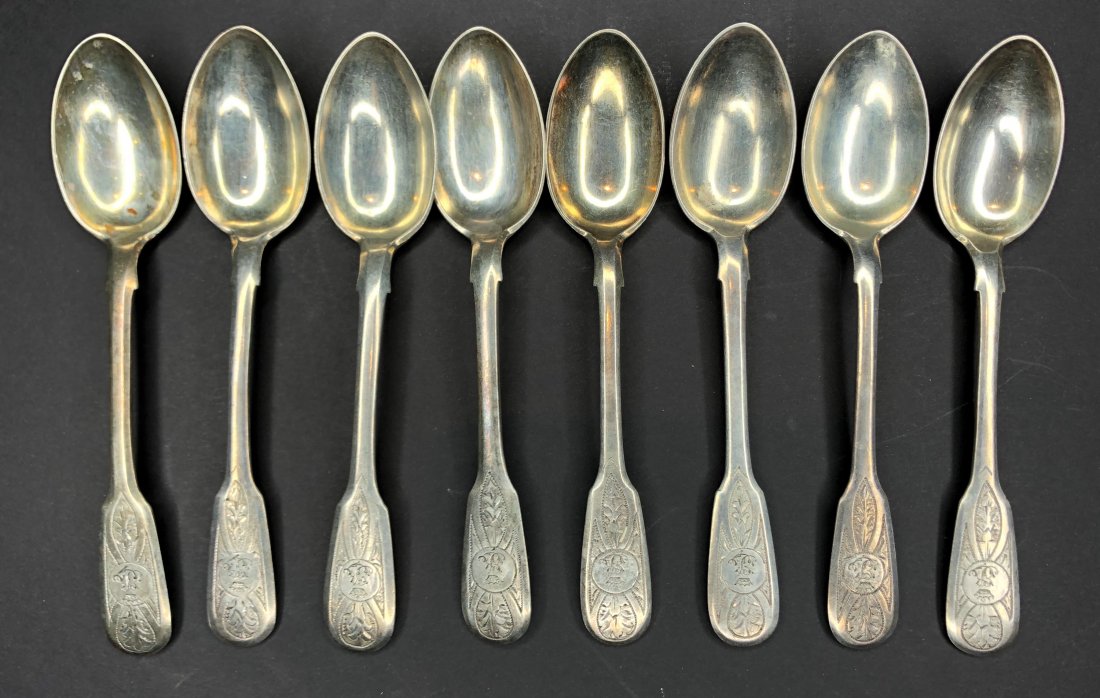 Set of eight silver Russian spoons, c.1890,7.87ozt (1 of 10)