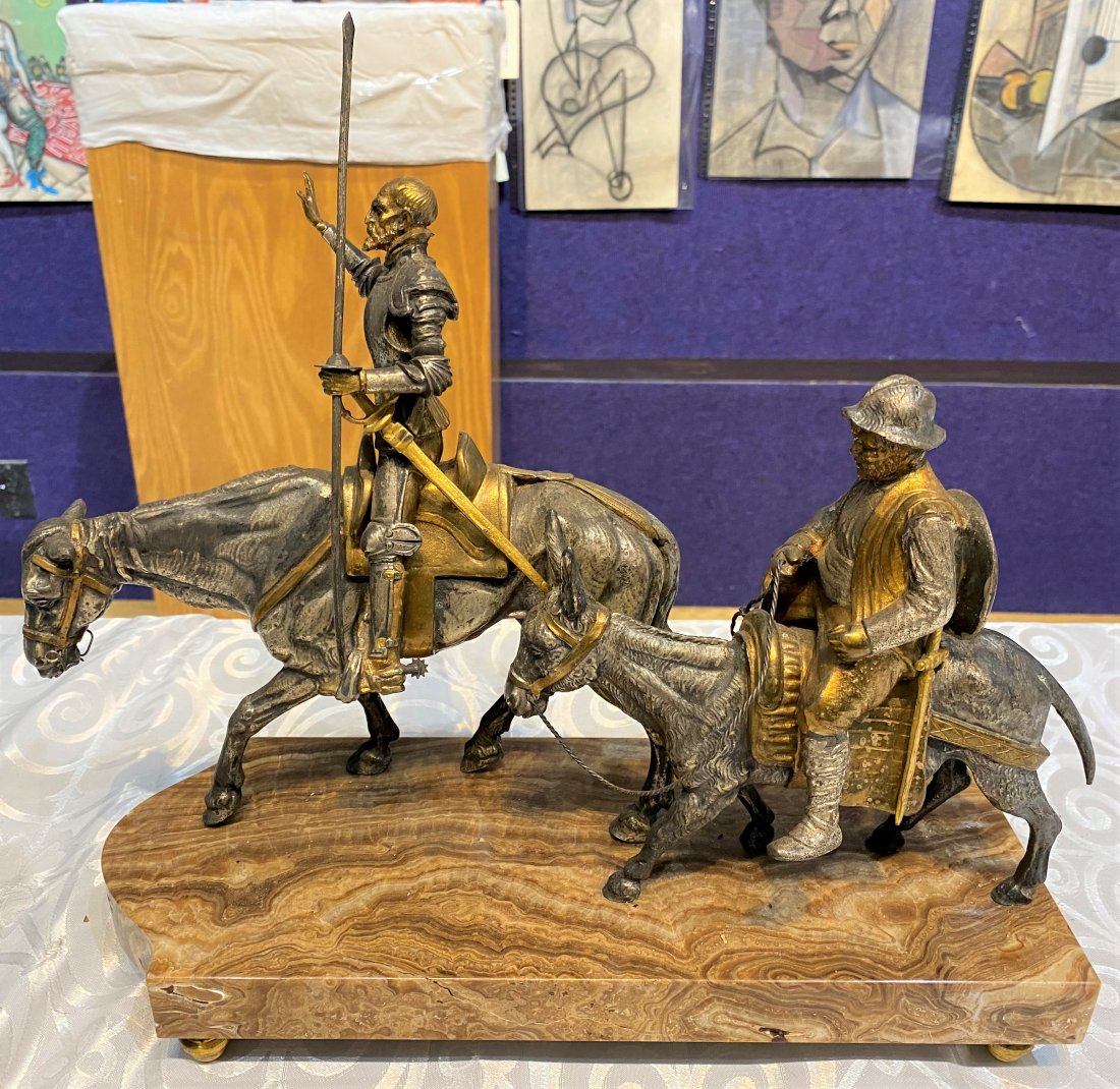 Gilt bronze statue, Don Quixote & Sancho, c1940 (1 of 10)