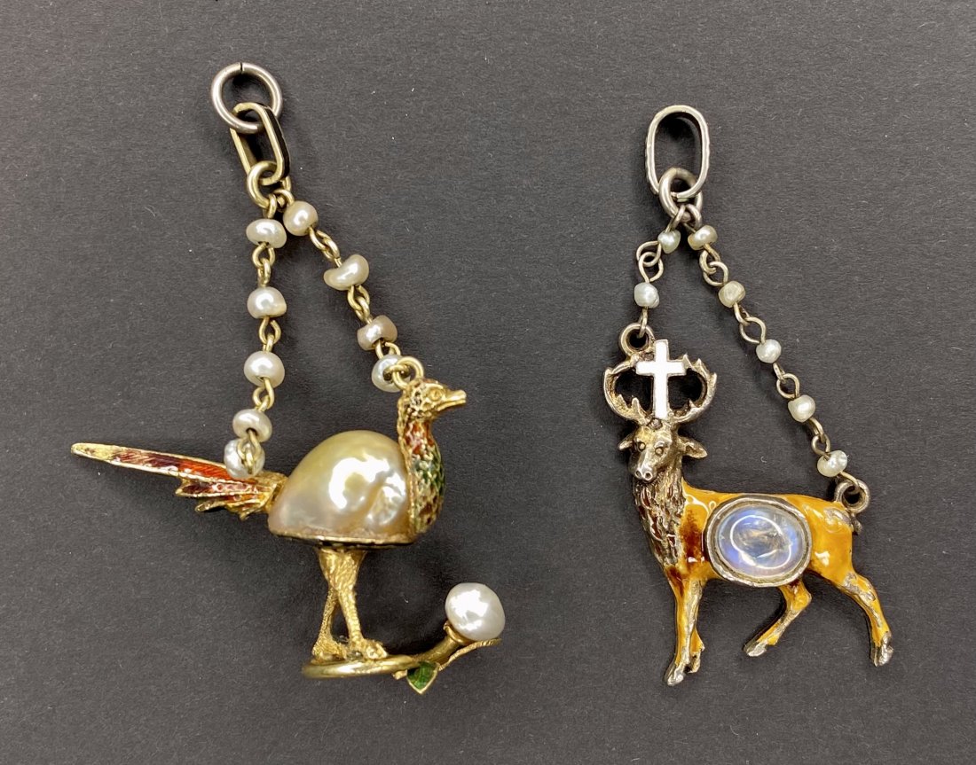 Two 19thc Austrian animal charms,1 gold,1 silver (1 of 8)