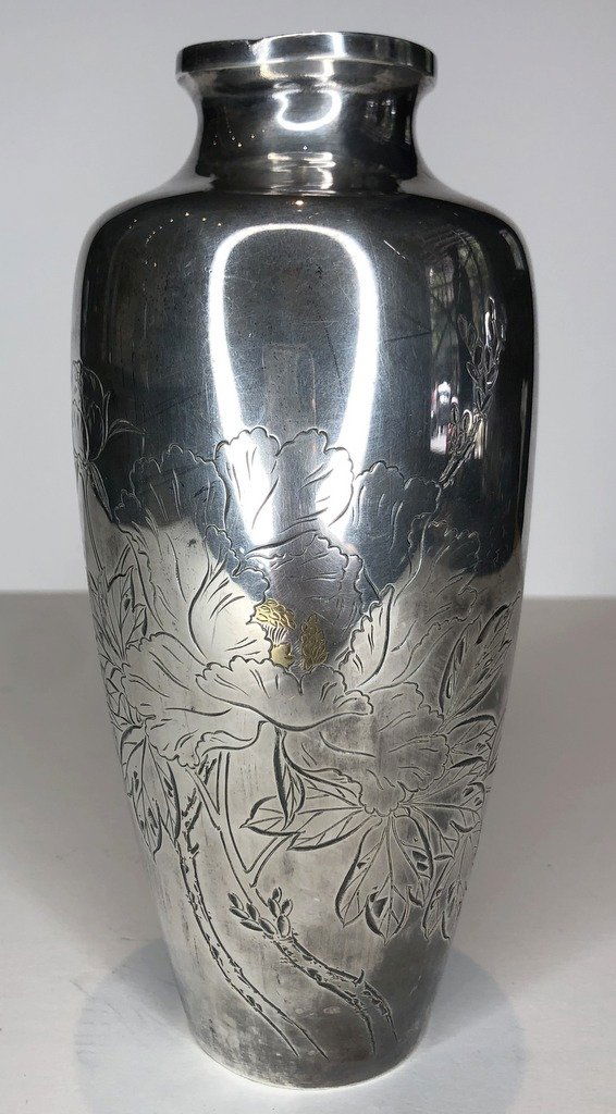 Japanese sterling silver vase, signed (1 of 7)