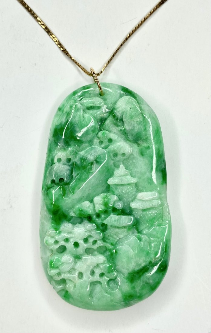 Carved jade pendant with 14k chain (1 of 8)