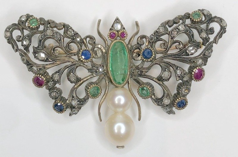 Rose cut dia,emerald,saph ruby insect brooch (1 of 5)