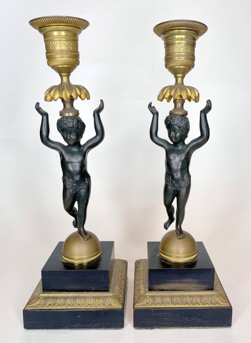 Pair of gilt bronze putti candlesticks (1 of 6)