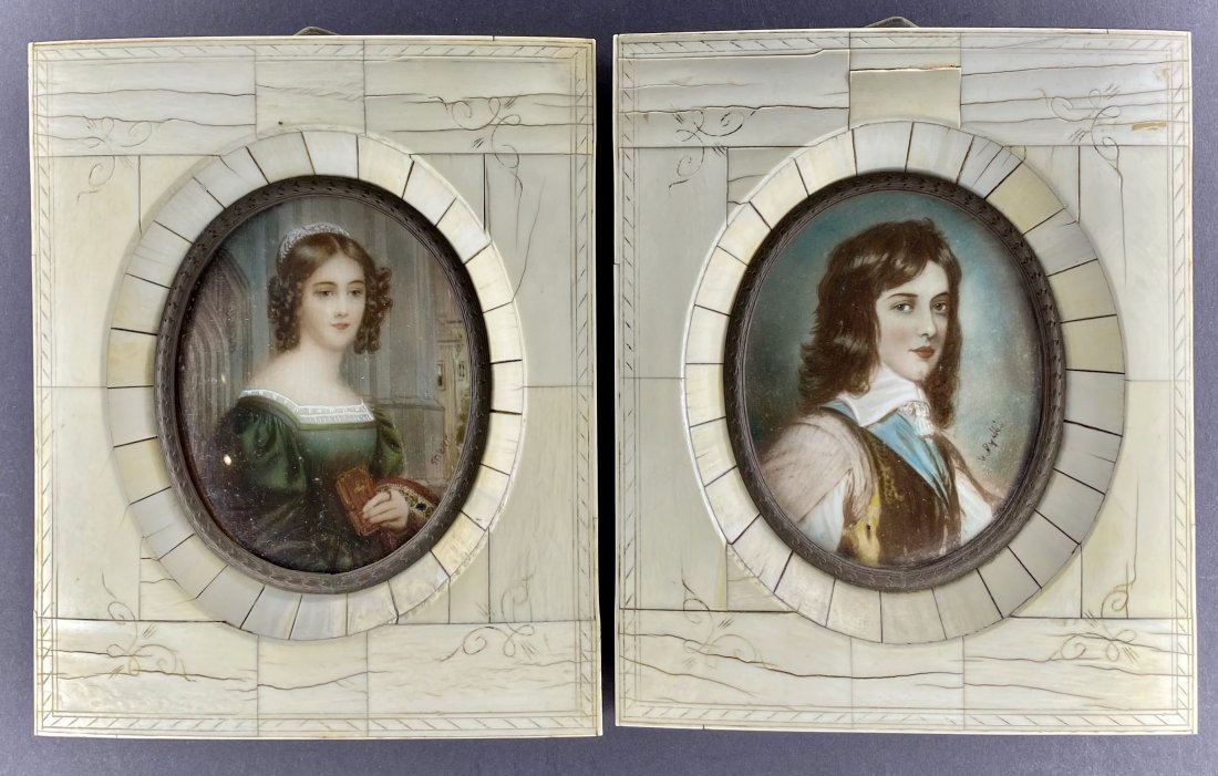 Two framed miniature portraits, man & woman (1 of 13)