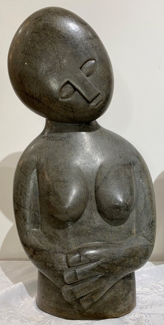 Contemplation stone sculpt by Natias M (Zimb): Contemplation stone sculpt by Natias M (Zimbabwe) Height: 26.5" Davids notes: This came out of storage unit in Ossining NY, that belonged to Dr. Gregory Siskind.