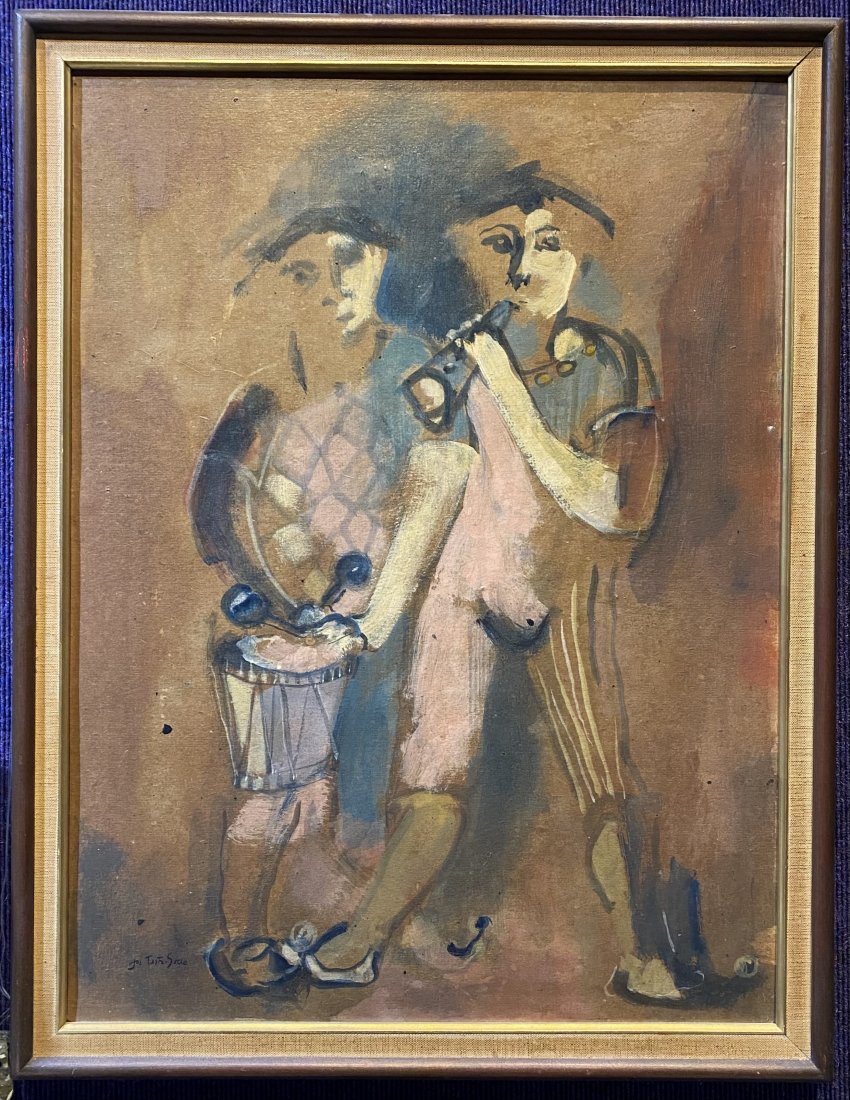 Painting of two harlequins by Joe Testa-Secca: Painting of two harlequins by Joe Testa-Secca Painting: 17 1/2" x 23 1/2" Frame: 20 1/2" x 26 1/2" Could use a cleaning. Joe Testa-Secca (Source: joetestasecca.com) Joe Testa-Secca art has been an imp