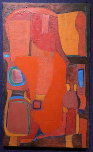 Painting by Angel Ponce de Leon, Abstracto Rojo: Painting by Angel Ponce de Leon (b1925, Spain), Abstracto Rojo Painting: 24" x 40".