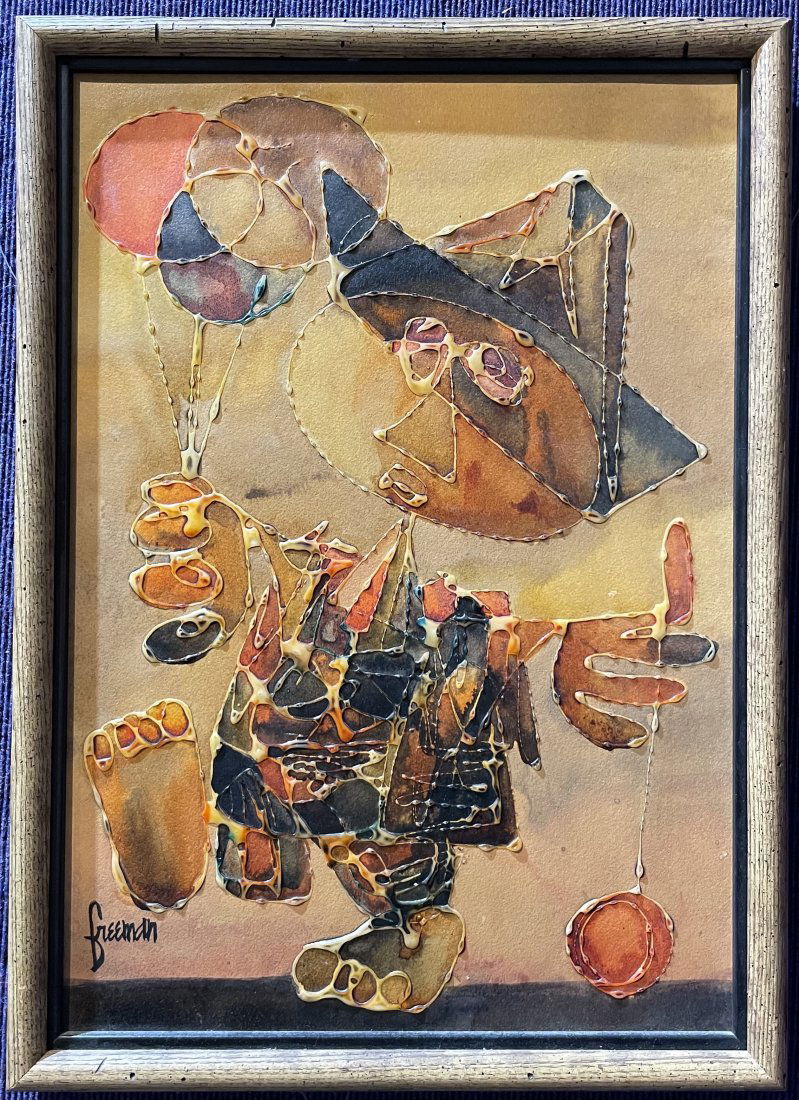 Painting of balloon seller, signed Freeman (1 of 6)