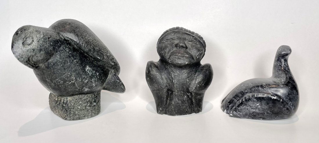 Three Inuit stone bird sculptures (1 of 10)