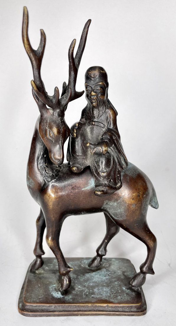 Chinese bronze censer, Shouxing riding deer (1 of 10)