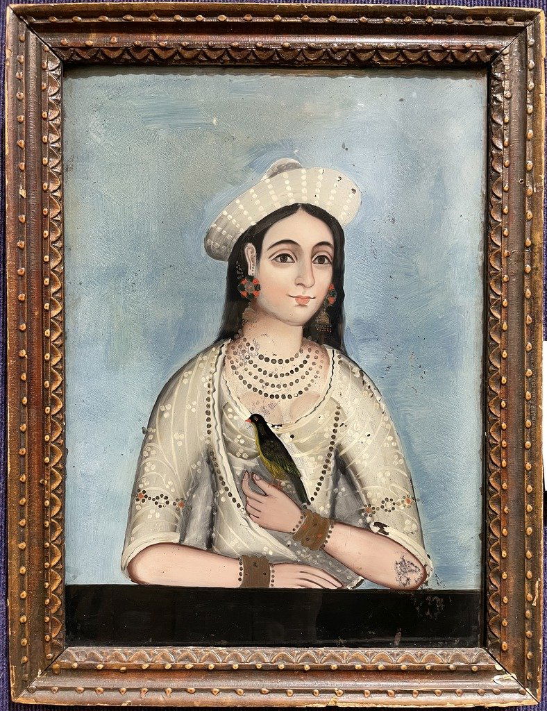 19thc reverse glass ptg Persian or Indian noblewoman (1 of 7)