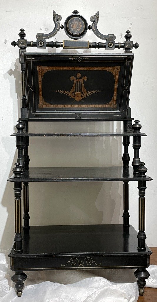 Ebonized wood magazine holder, Eastlake style, c1880: Ebonized wood magazine holder, Eastlake style, c1880 Dimensions: 23"W x 16" D x 49"H