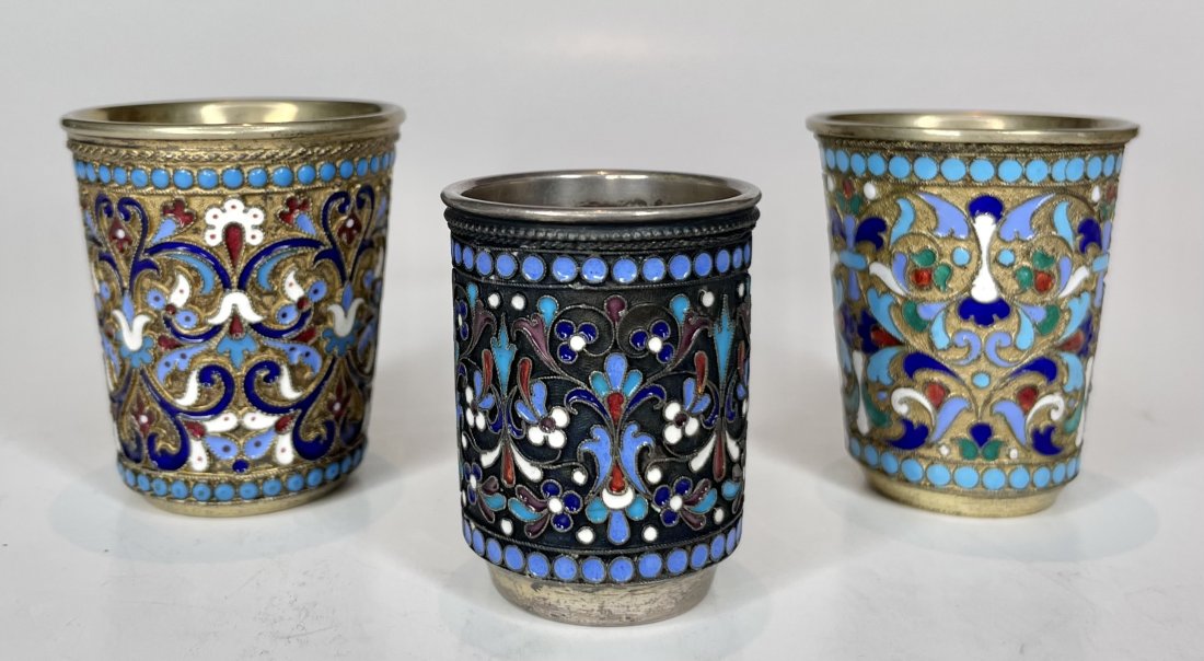 Three Russian silver & enamel cups, c1895 (1 of 9)