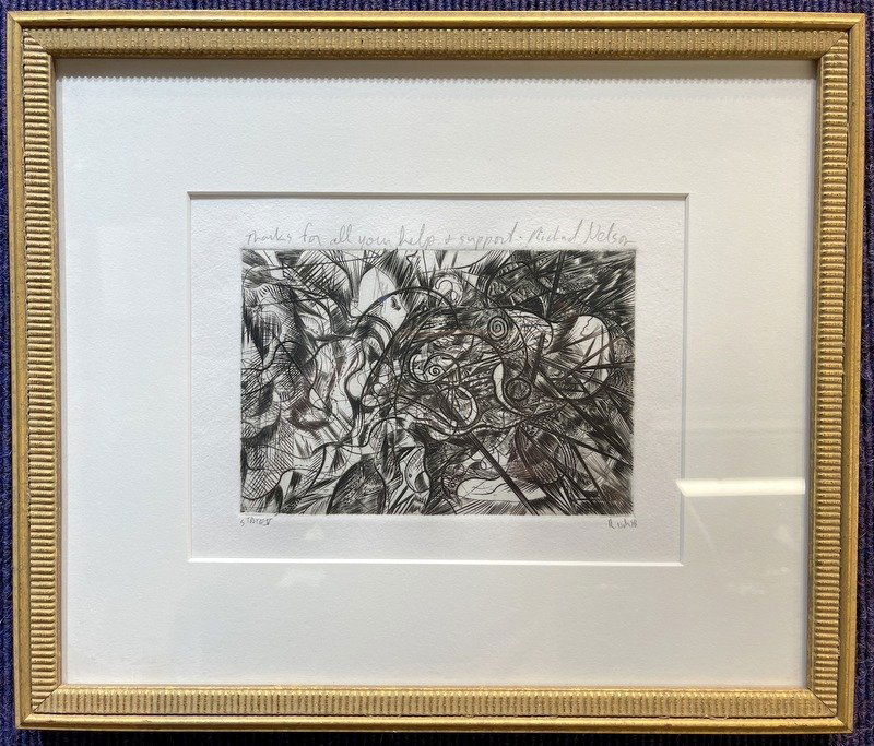 Abstract etching by Richard Nelson, dated 2018 (1 of 4)