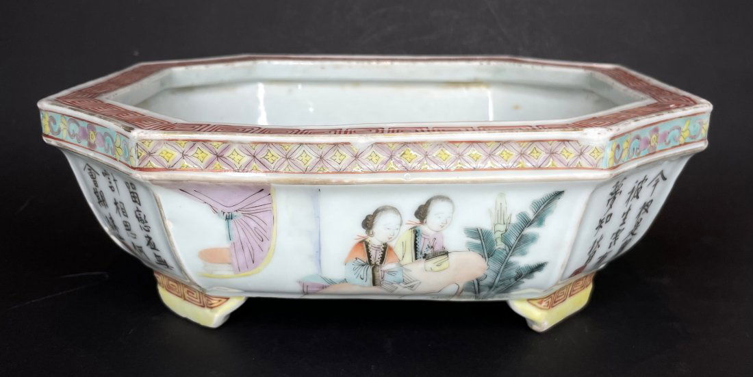 Chinese rectangular porcelain planter, maidens (1 of 12)