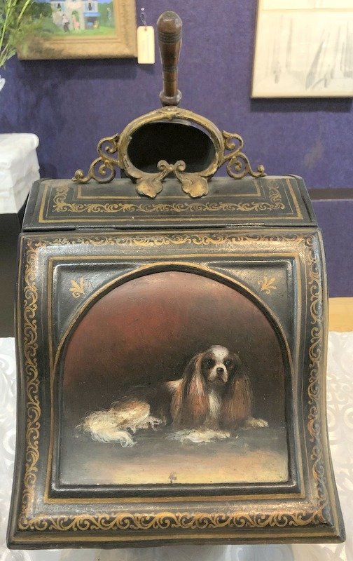 19thc coal shuttle with painted cocker spaniel (1 of 7)