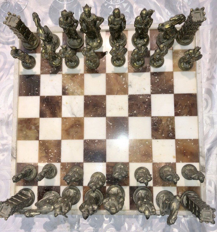 Metal chess set on onyx board (1 of 2)