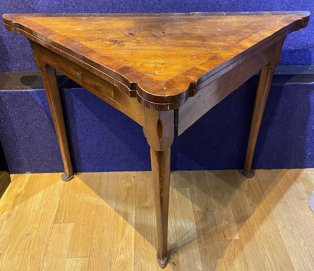 18th cent triangular folding wood table with drawers (1 of 11)