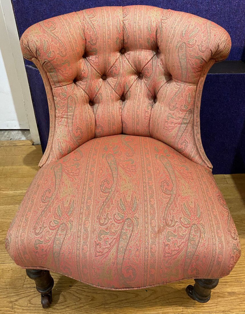Upholstered childs chair on casters, c1880-1925 (1 of 4)