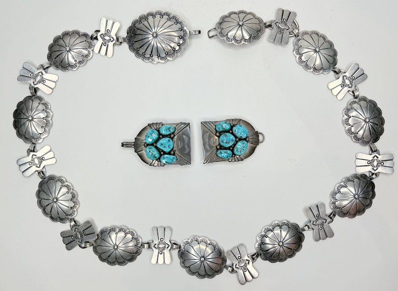 Navajo silver belt,Navajo silver buckle,7.475ozt (1 of 7)