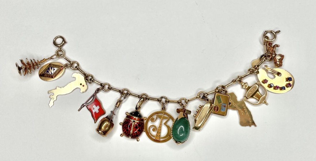 14k charm bracelet with champagne bottle 1920 (1 of 10)