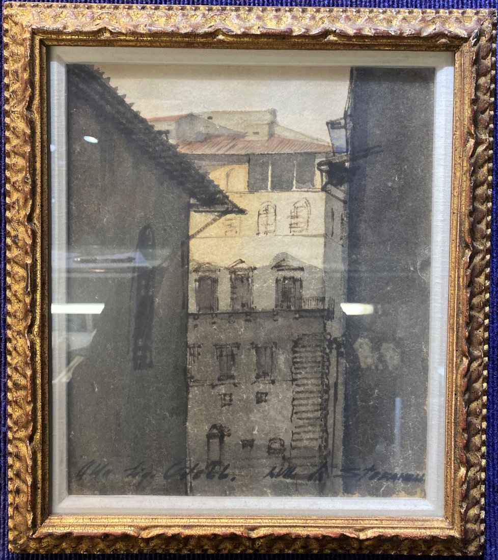 Watercolor of houses by Romano Stefanelli, c1970 (1 of 5)