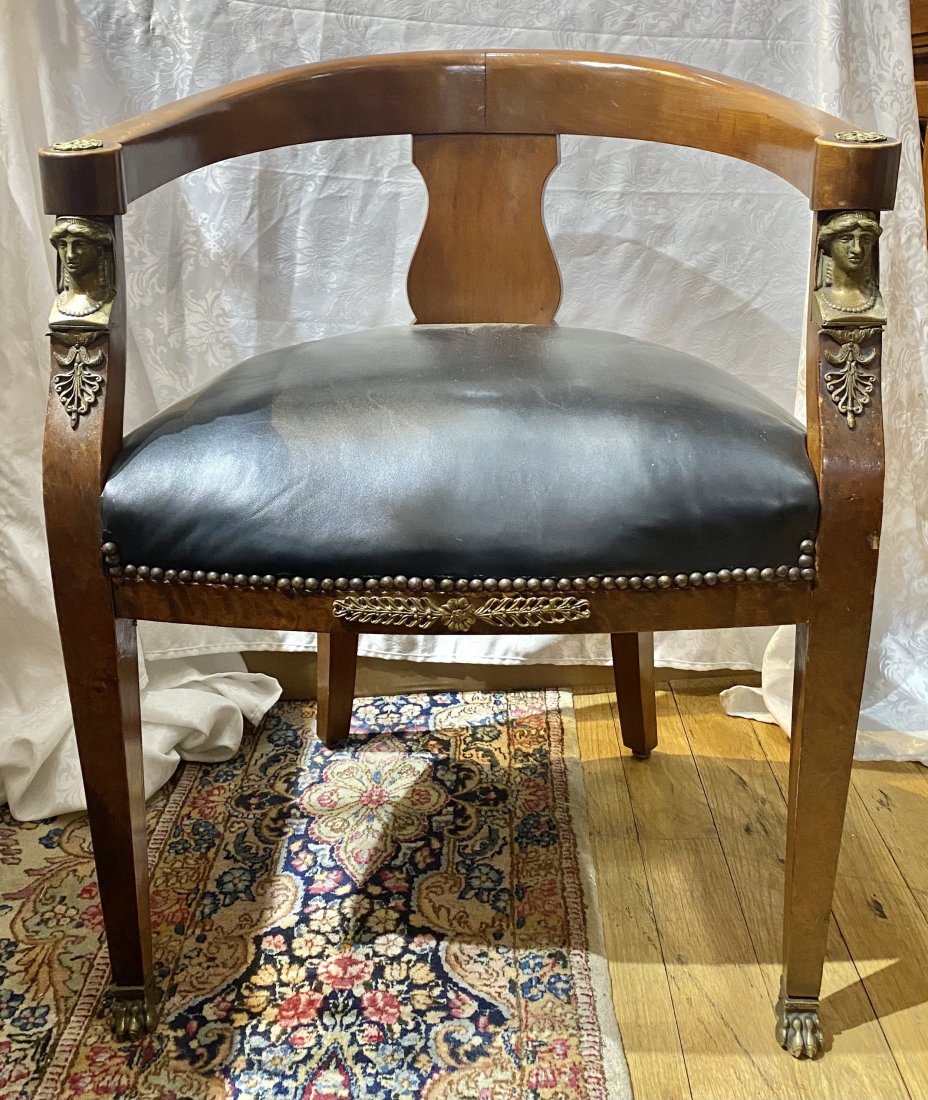 Empire wood chair with ormolu, c1945: Empire wood chair with ormolu, c1945 H: 30 1/2" x W: 24" x D: 19"