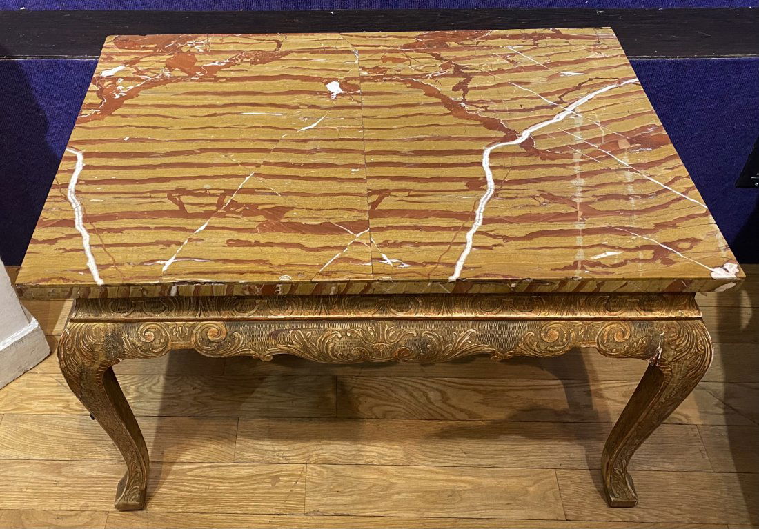 Gilt wood side table with red marble top (1 of 12)