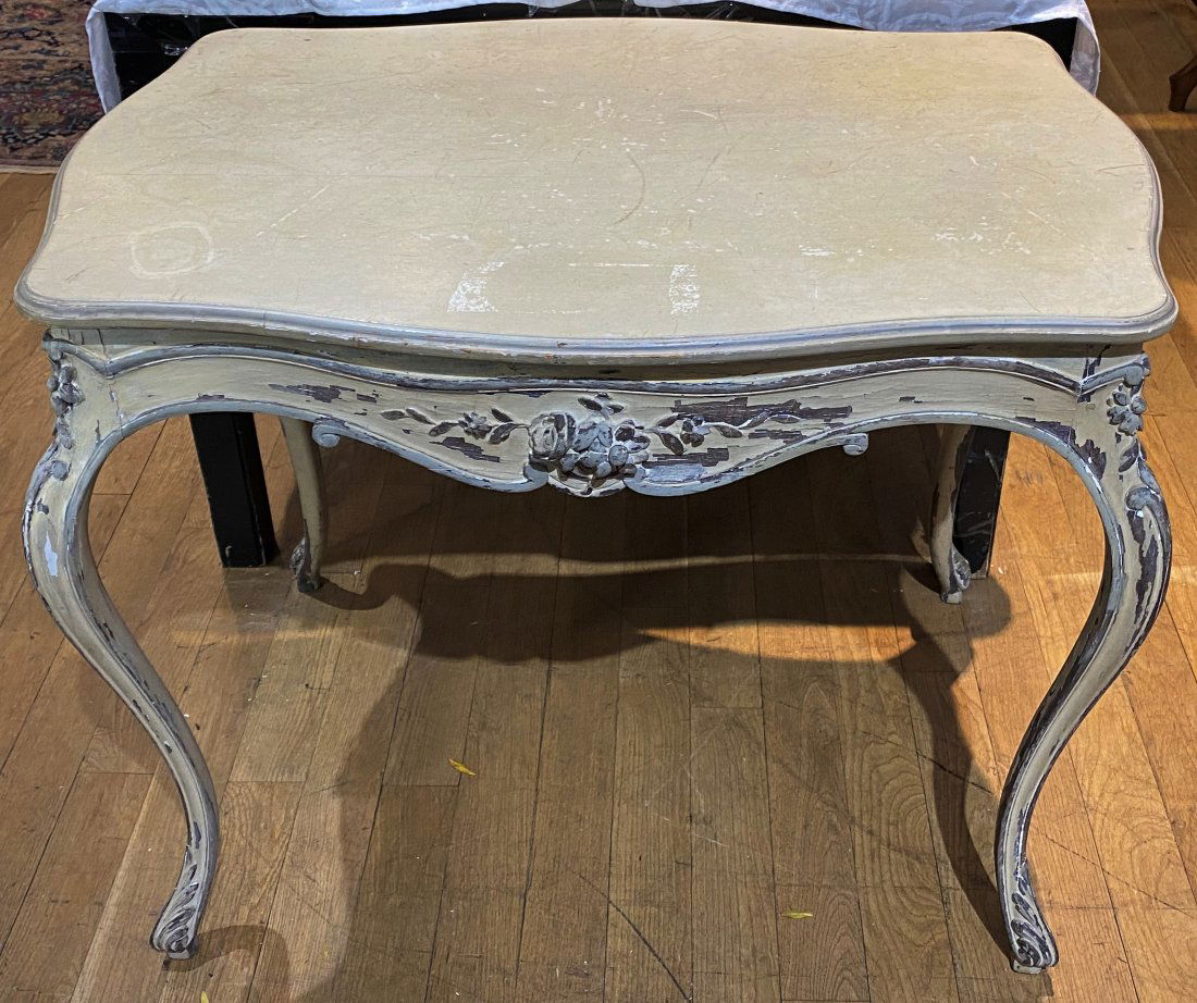 French Provincial wood side table, c1950 (1 of 4)