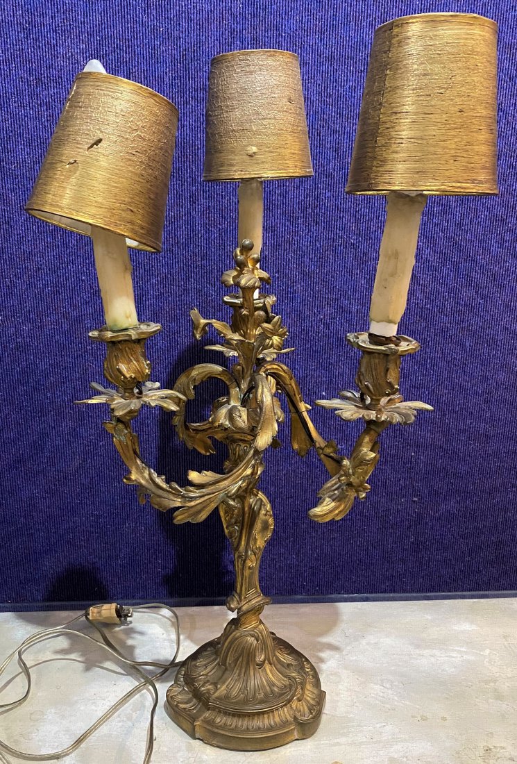 Neoclassical bronze candelabra lamp, c1900 (1 of 7)