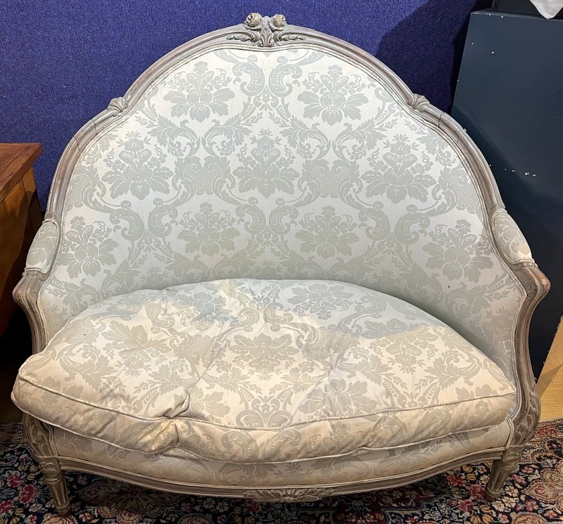 Upholstered loveseat,Louis XV style,c.1900: Upholstered loveseat,Louis XV style,c.1900 H: 42" x W: 43" x D: 27"