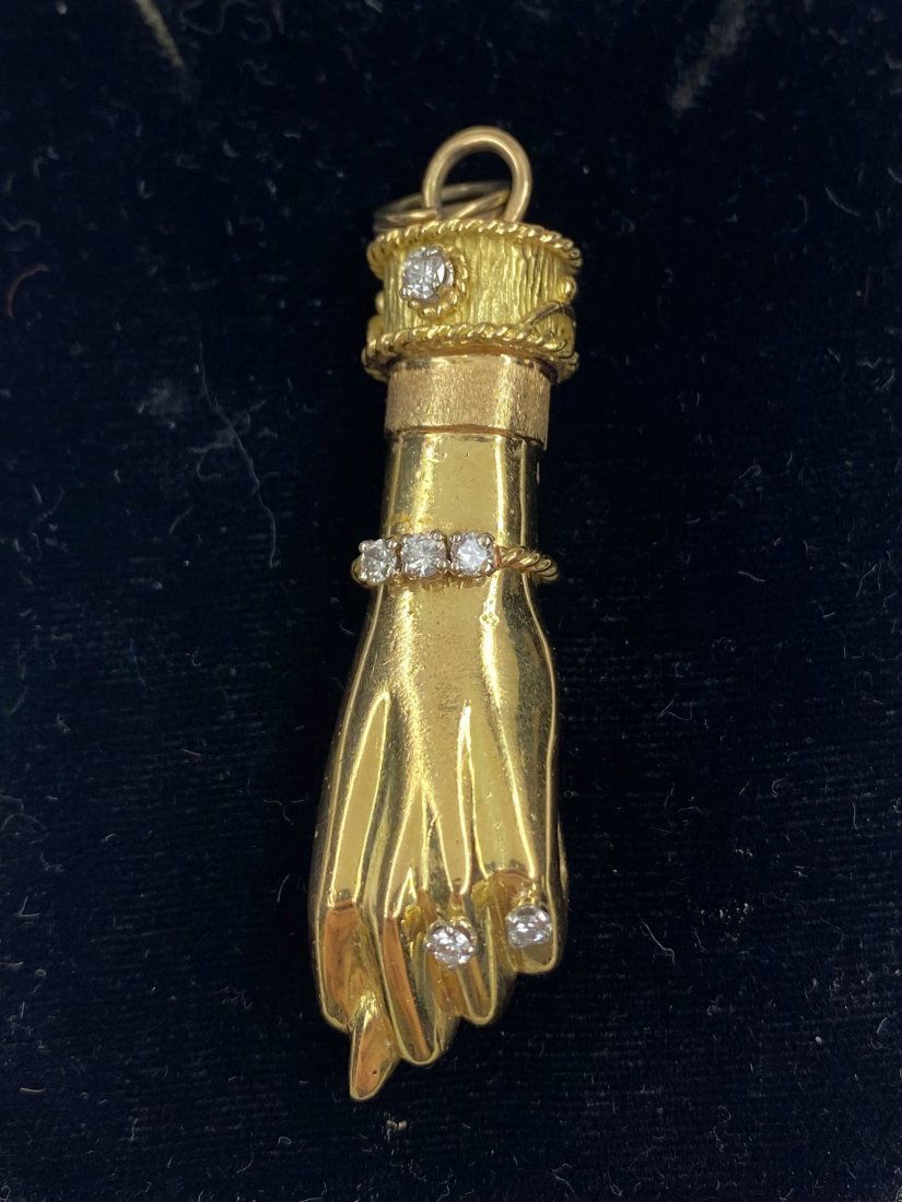 14k diamond hand drop brooch pendant, 13.25dwts (1 of 8)