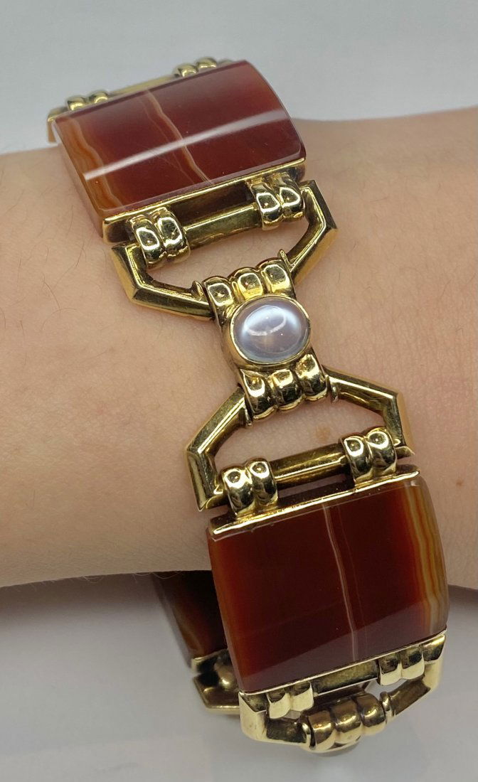 18k banded agate moonstone bracelet, 37.5dwts (1 of 6)