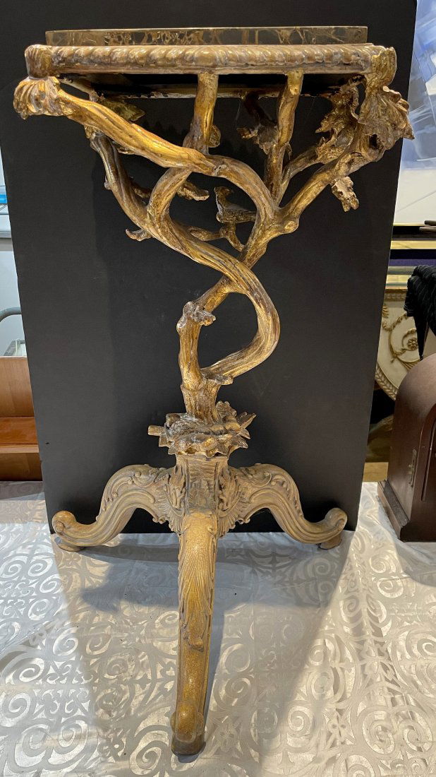Gilt wood tree table w/ marble top, Maitland Smith 1965 (1 of 15)