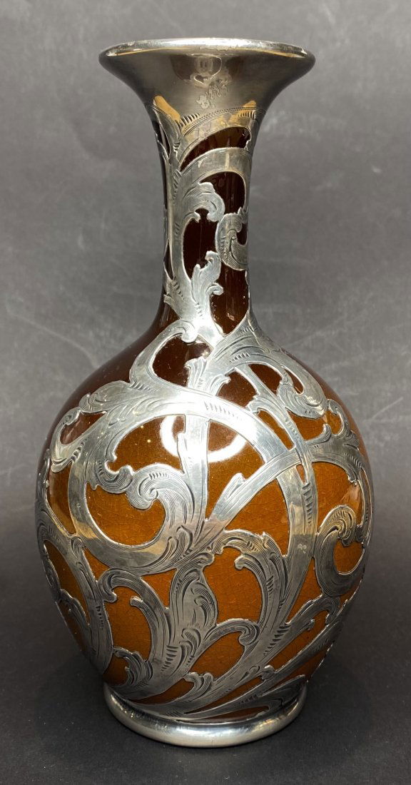 Howard Altman Rookwood vase,silver overlay,c1900 (1 of 5)