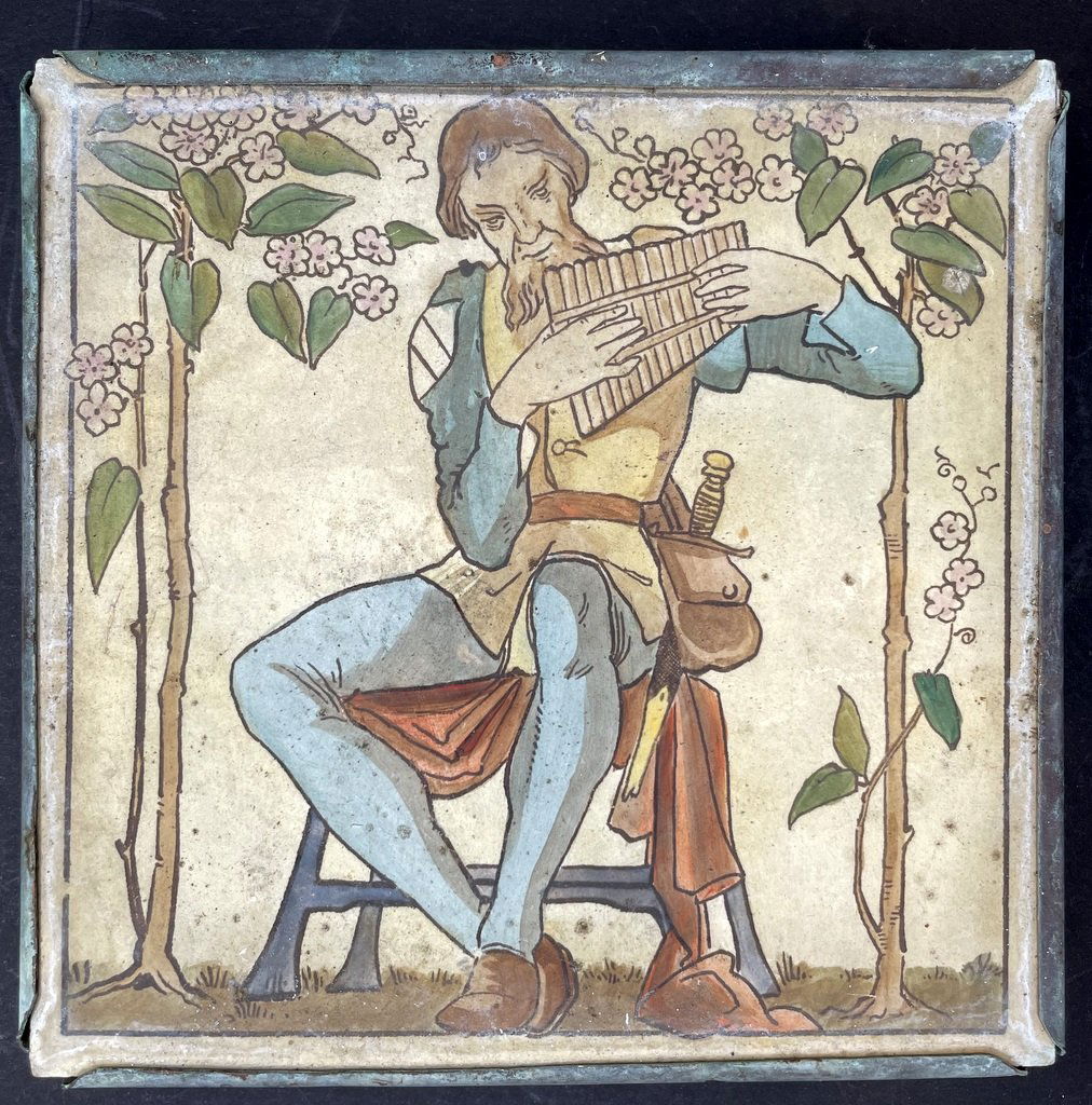 Late 19thc decorative tile with copper backing (1 of 5)