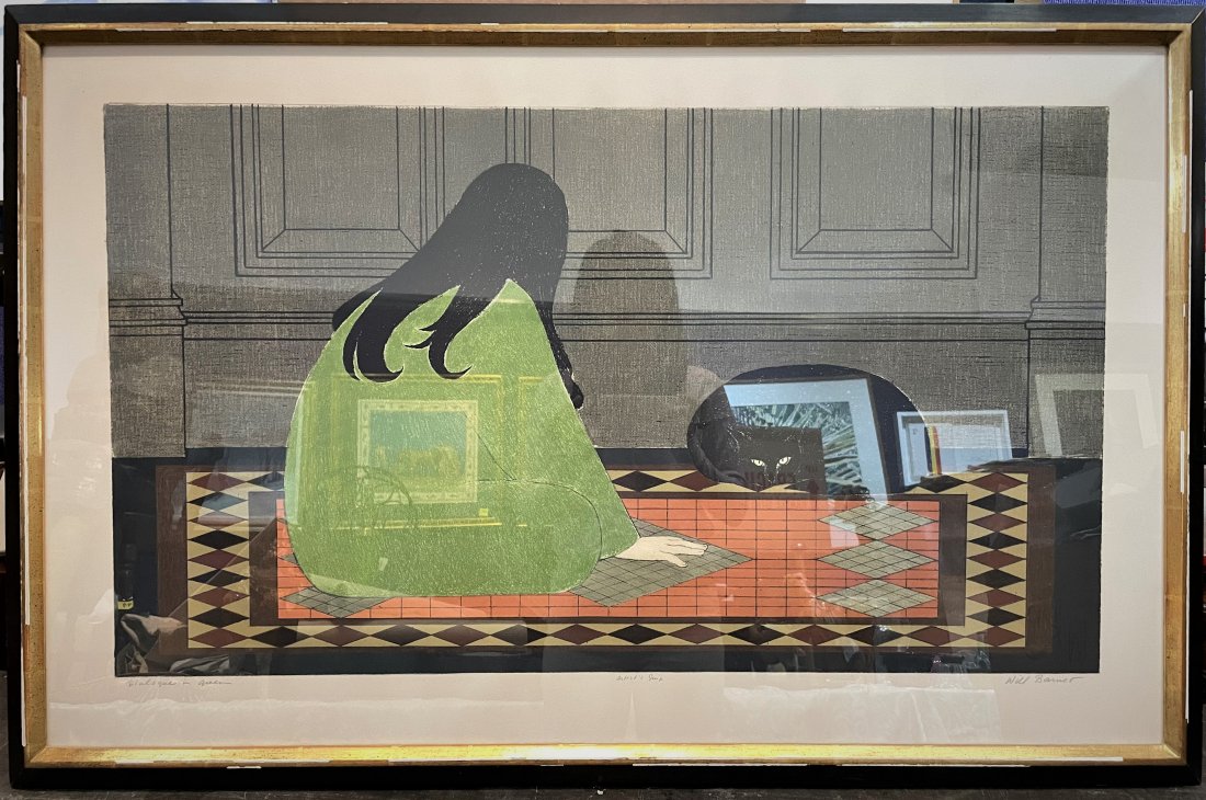 Will Barnet litho of Girl & Cat, Dialogue in Green 1970: Will Barnet lithograph of a girl and cat, Dialogue in Green, 1970 Measurements: 41.5 inches by 27 inches with frame, 34.5 inches by 19 inchesWill Barnet (Source: Wiki) Will Barnet (May 25, 1911 - Nove