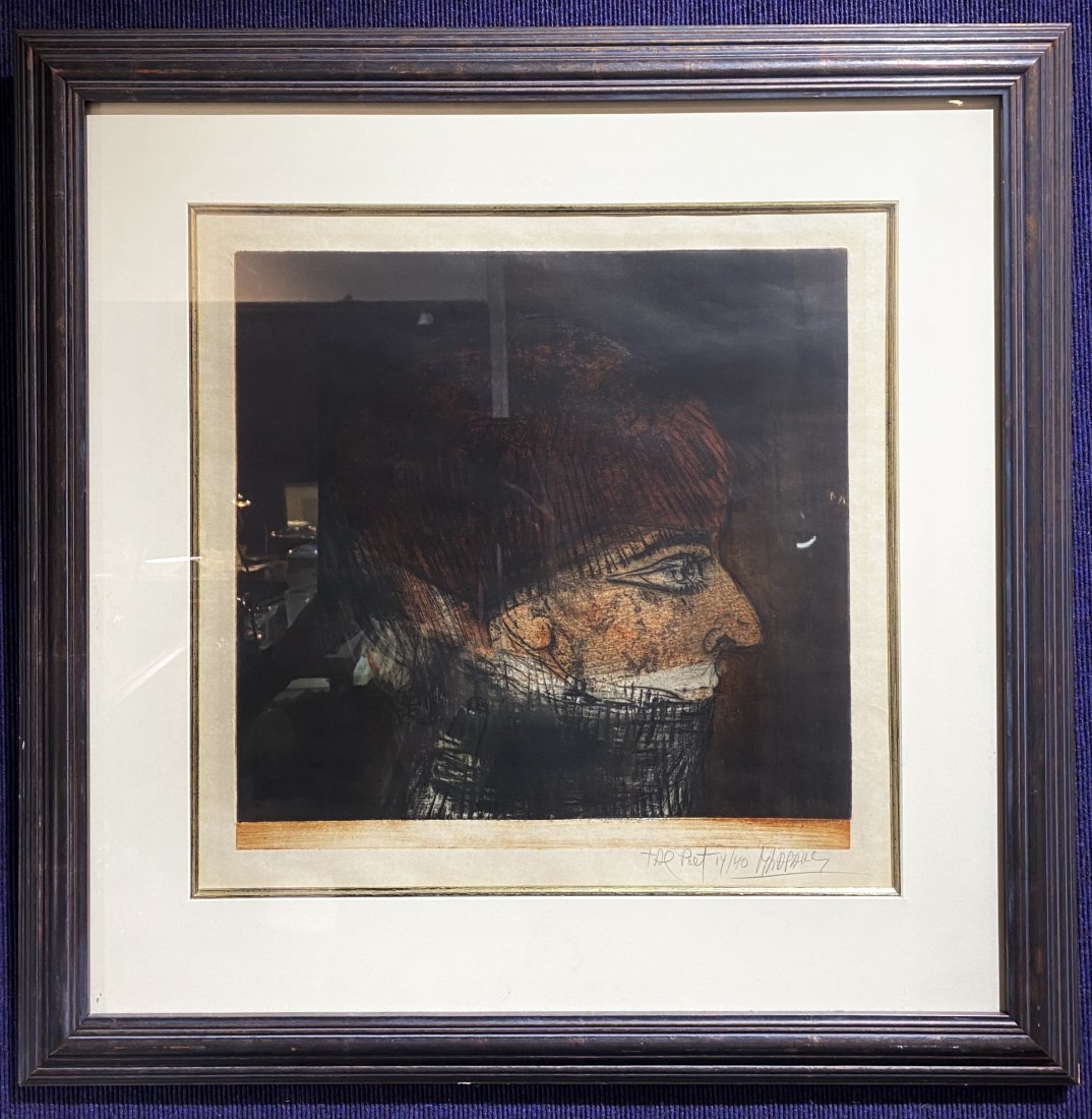 Color etching by Mauricio Lasanksy, The Poet: Color etching by Mauricio Lasanksy, The PoetWith frame: 27.9 inches x 27.5 inchesWithout frame: 18 inches x 18 inchesMauricio Lasansky (Source: Wiki) Mauricio Leib Lasansky (October 12, 1914 - April 2