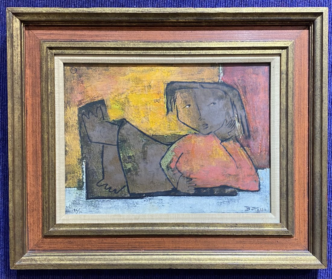 Linocut by Angel Botello, resting girl (1 of 6)