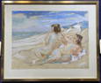 Gouache by Max Kaus,figures on beach 1938