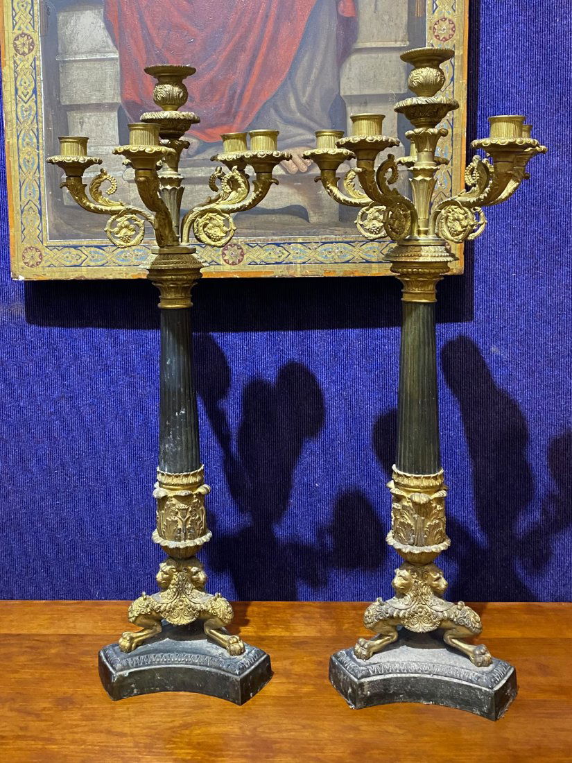 Pair of Louis XVI gilt bronze candelabra, c1900 29"each (1 of 6)